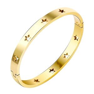 New 18k over Stainless Open Star Hinged Bracelet  tarnish resistant